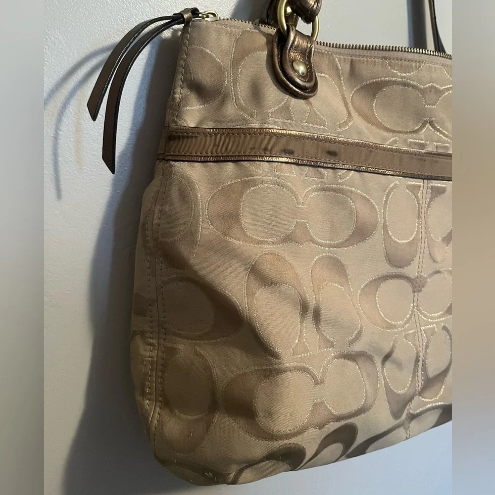Coach Tan Signature Tote Bag Classic C Monogrammed Fabric